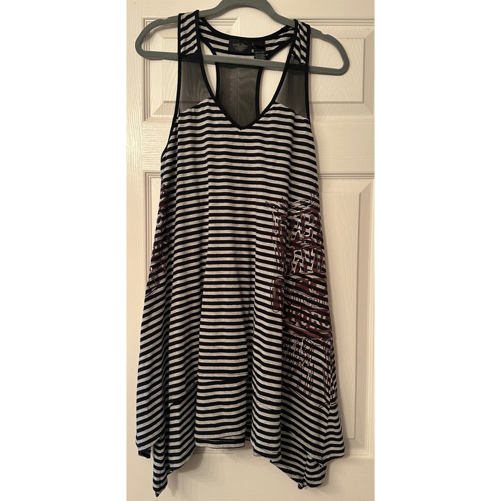 Harley Davidson Black Label Striped Handkerchief Hem Racerback Tank Dress Top XL